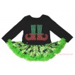 Christmas Black Long Sleeve Bodysuit Green Black Cat Pettiskirt & Sparkle Rhinestone Elf Socks Print JS4819